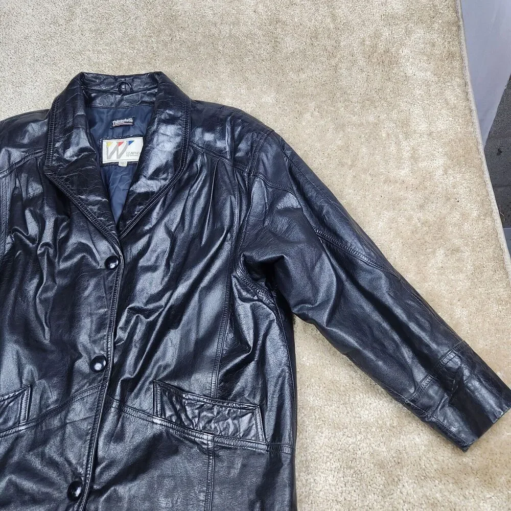 Leather by Wilsons Mens Black Medium Vintage Leather Coat With Pockets Long